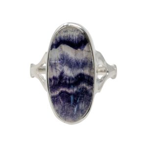 Silver Blue John Long Oval Stone Ring