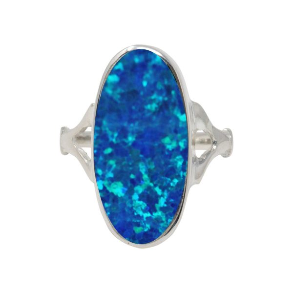 White Gold Opalite Cobalt Blue Oval Ring