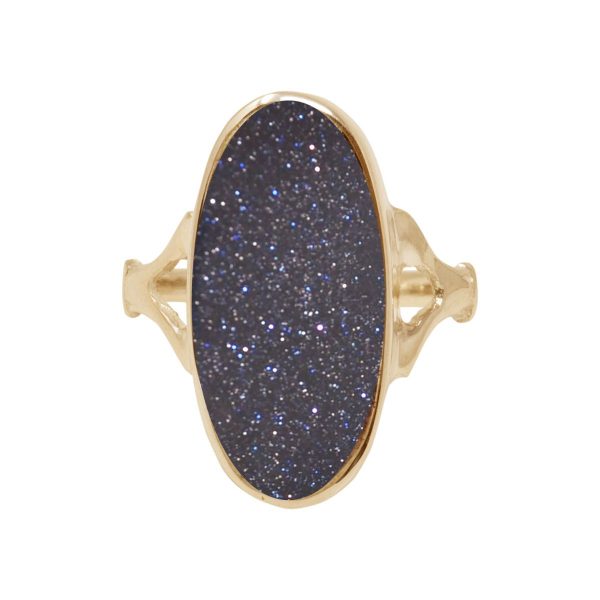 Yellow Gold Blue Goldstone Oval Ring