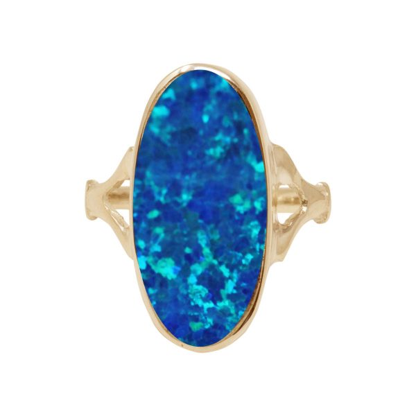 Yellow Gold Oplaite Cobalt Blue Oval Ring