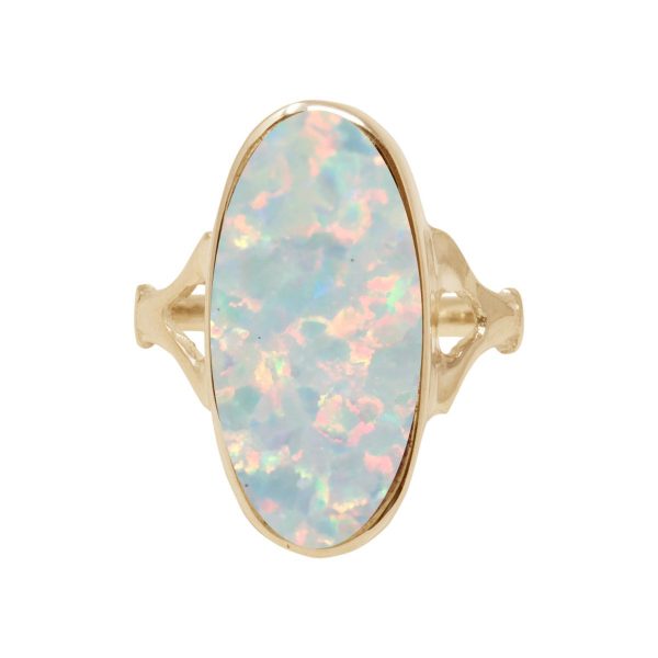 Yellow Gold Opalite Sun Ice Oval Ring