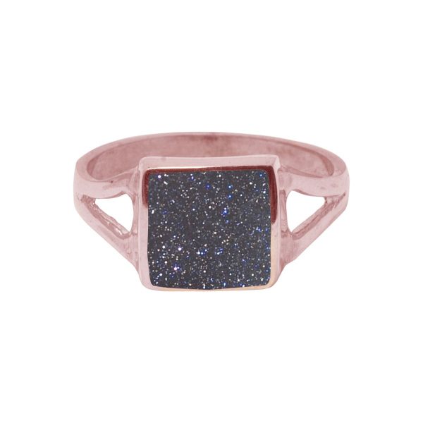 Rose Gold Blue Goldstone Square Ring