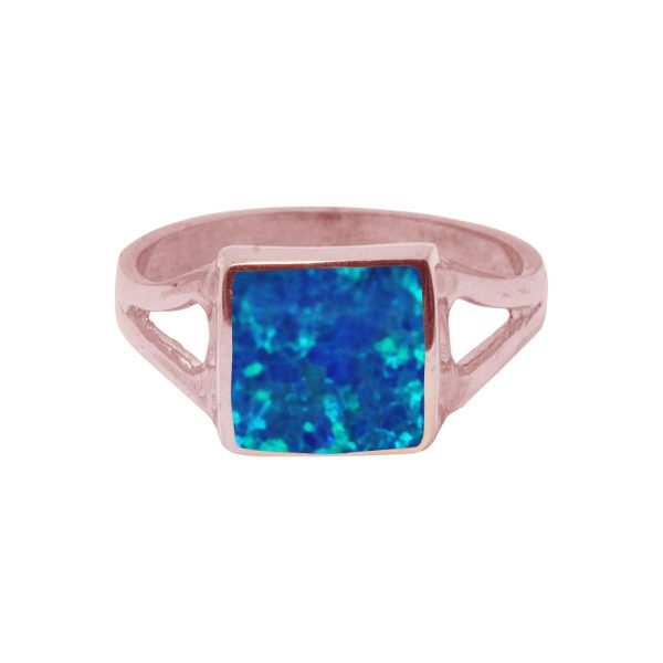 Rose Gold Opalite Cobalt Blue Square Ring