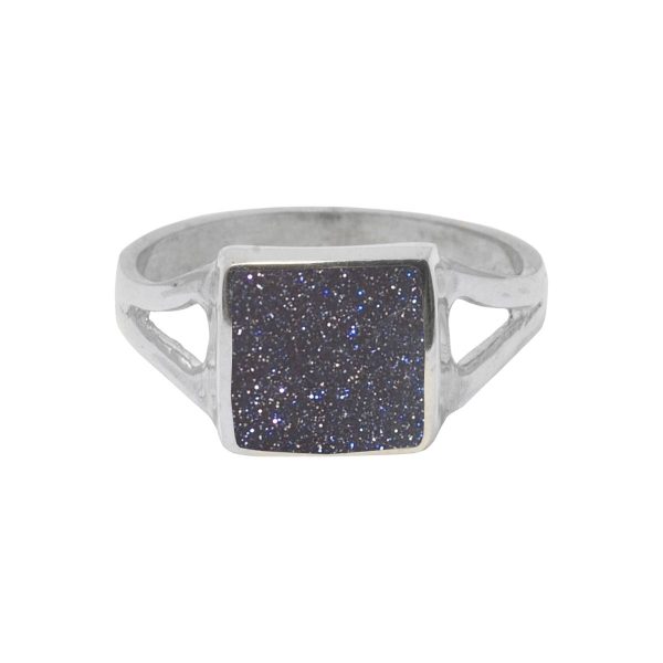 Silver Blue Goldstone Square Ring