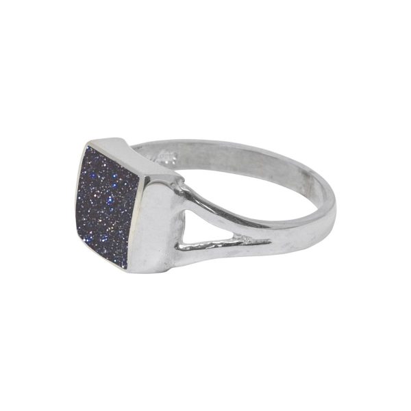 Silver Blue Goldstone Square Ring