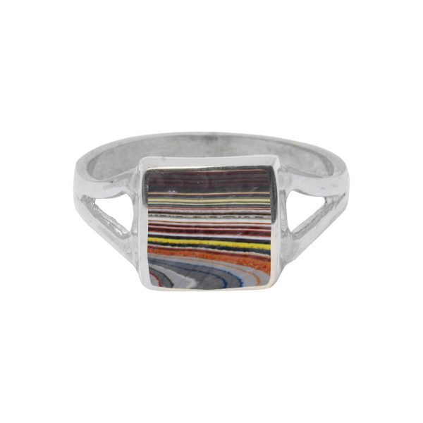 Silver Fordite Square Ring