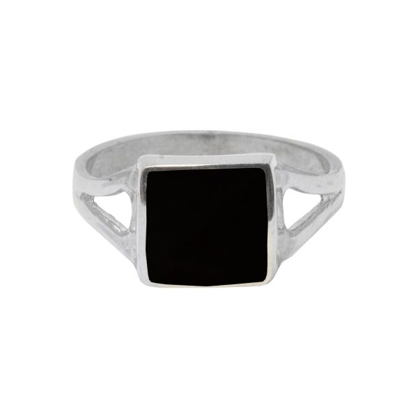 Silver Whitby Jet Square Ring