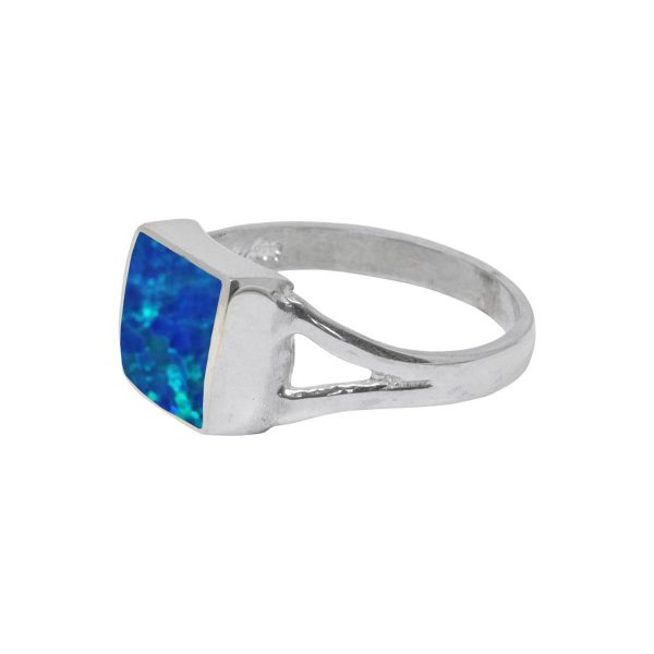 White Gold Opalite Cobalt Blue Square Ring