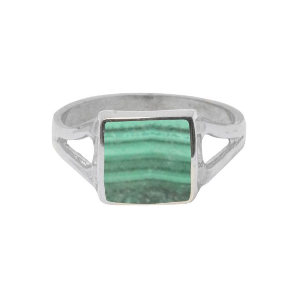 White Gold Malachite Square Ring