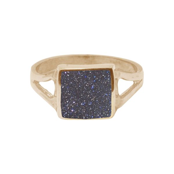 Yellow Gold Blue Goldstone Square Ring