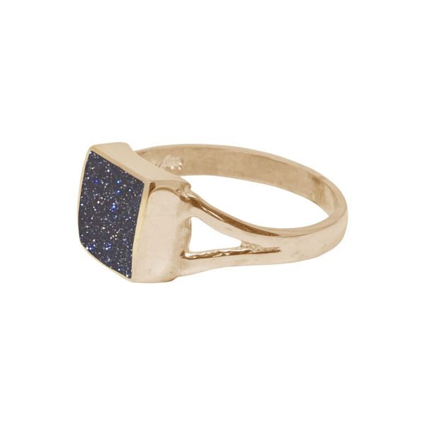 Yellow Gold Blue Goldstone Square Ring