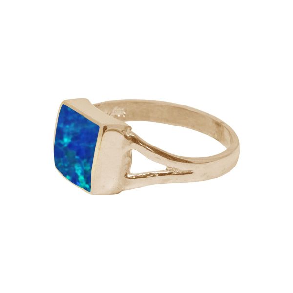 Yellow Gold Opalite Cobalt Blue Square Ring