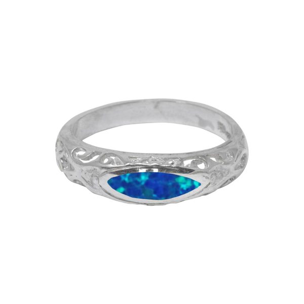 White Gold Opalite Cobalt Blue Ring