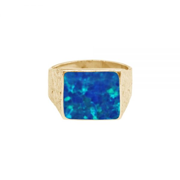 Yellow Gold Opalite Cobalt Blue Ring