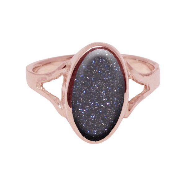 Rose Gold Blue Goldstone Oval Ring