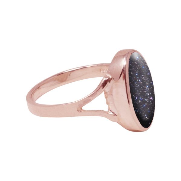 Rose Gold Blue Goldstone Oval Ring