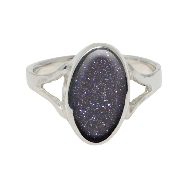 Silver Blue Goldstone Oval Ring