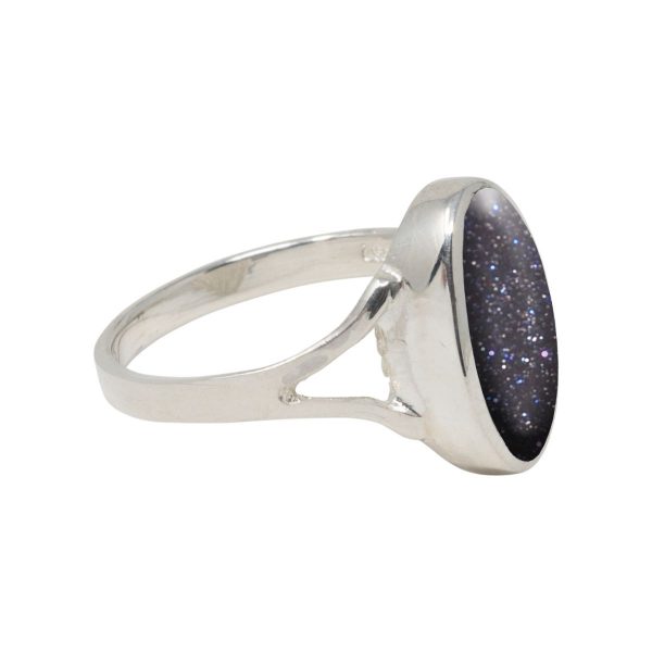 Silver Blue Goldstone Oval Ring