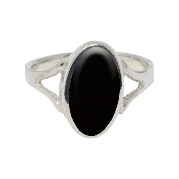 Silver Whitby Jet Oval Ring