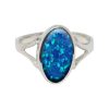 White Gold Opalite Cobalt Blue Oval Ring