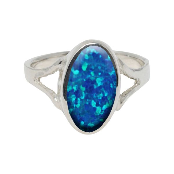 White Gold Opalite Cobalt Blue Oval Ring