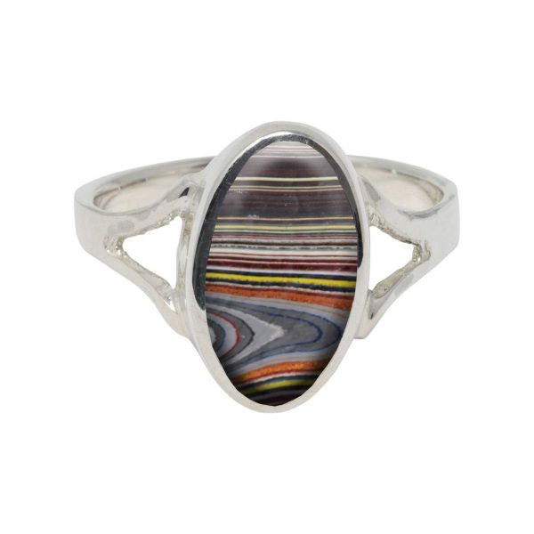 White Gold Fordite Oval Ring
