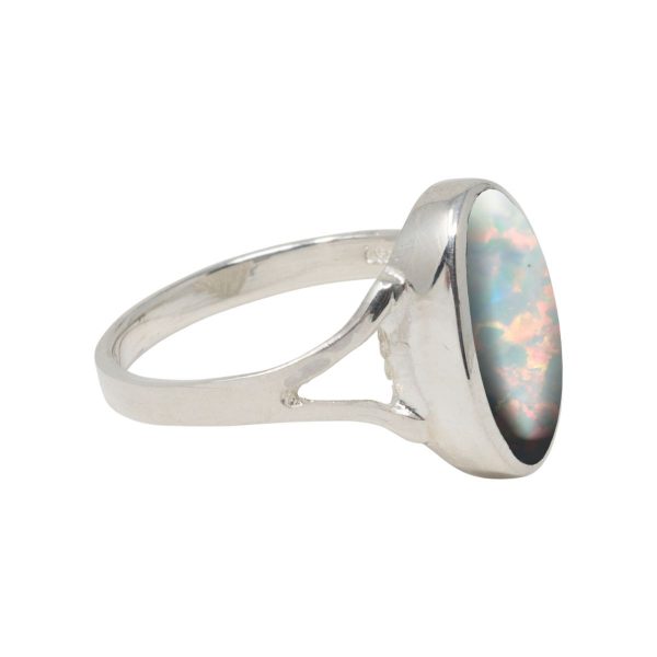 White Gold Opalite Sun Ice Oval Ring