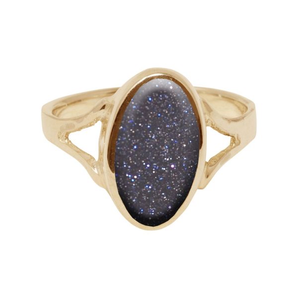 Yellow Gold Blue Goldstone Oval Ring