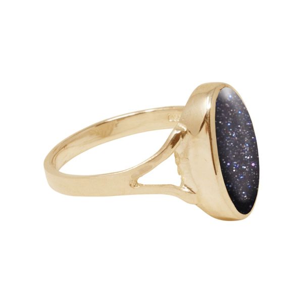 Yellow Gold Blue Goldstone Oval Ring