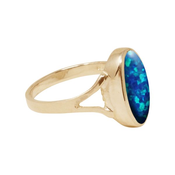 Yellow Gold Opalite Cobalt Blue Oval Ring