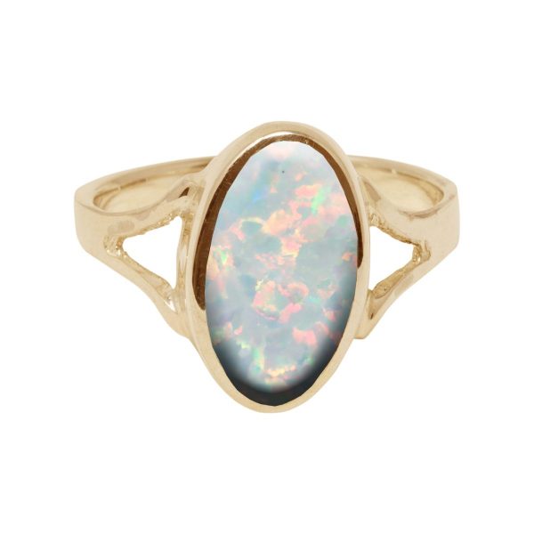 Yellow Gold Opalite Sun Ice Oval Ring