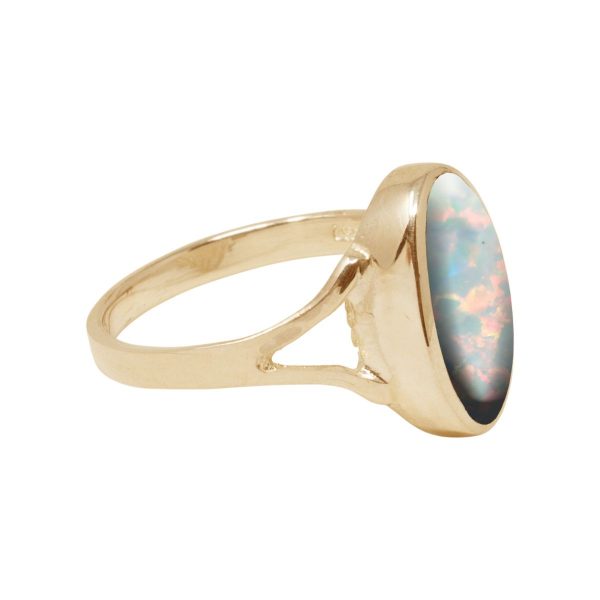 Yellow Gold Opalite Sun Ice Oval Ring