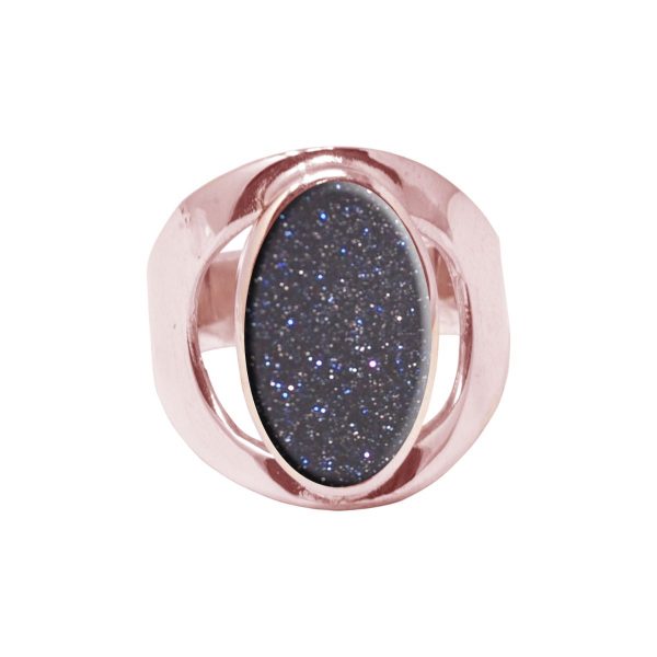 Rose Gold Blue Goldstone Oval Ring