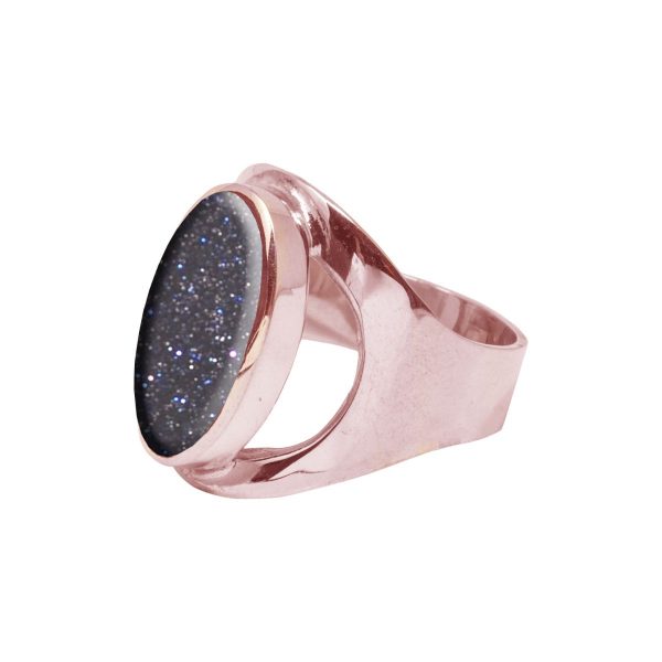 Rose Gold Blue Goldstone Oval Ring