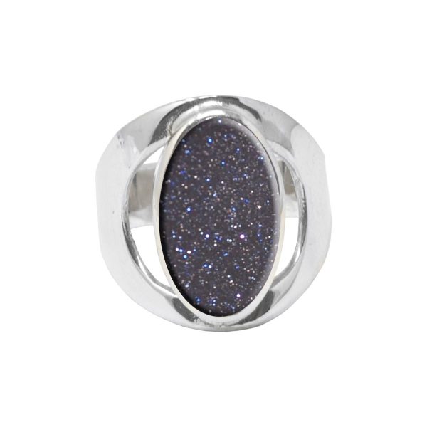 Silver Blue Goldstone Oval Ring