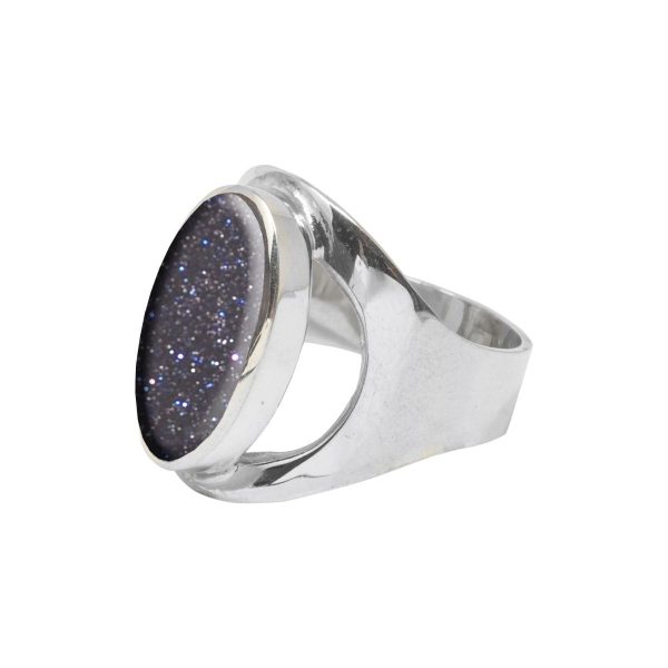 Silver Blue Goldstone Oval Ring