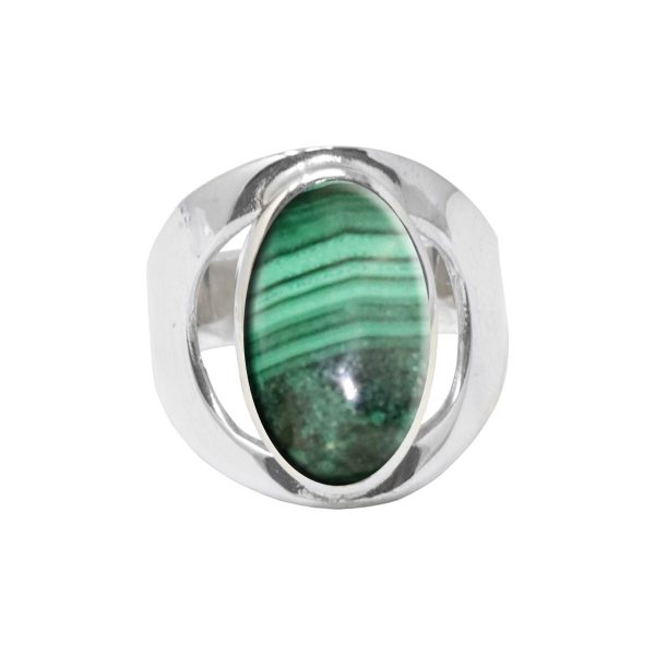 Silver Malachite Oval Ring