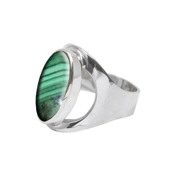 Silver Malachite Oval Ring