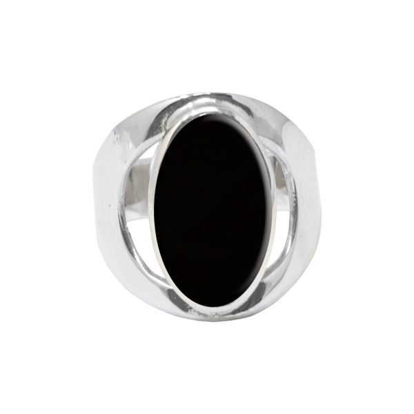 Silver Whitby Jet Oval Ring