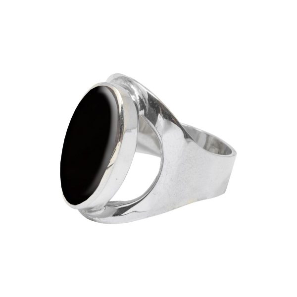 Silver Whitby Jet Oval Ring