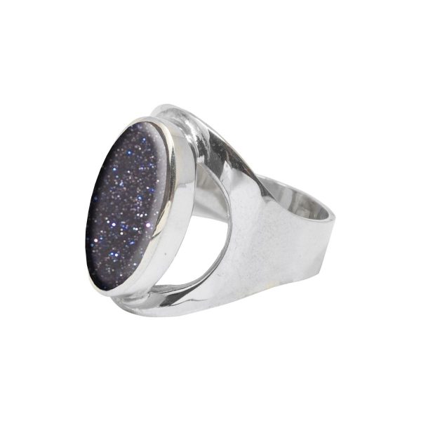 White Gold Blue Goldstone Oval Ring