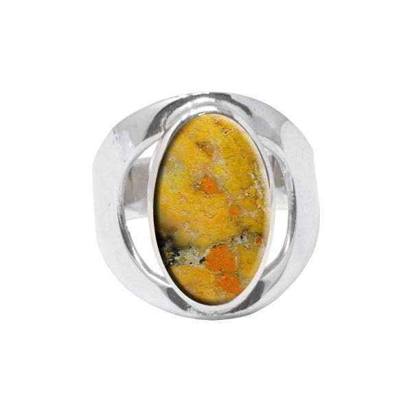 White Gold Bumblebee Jasper Oval Ring