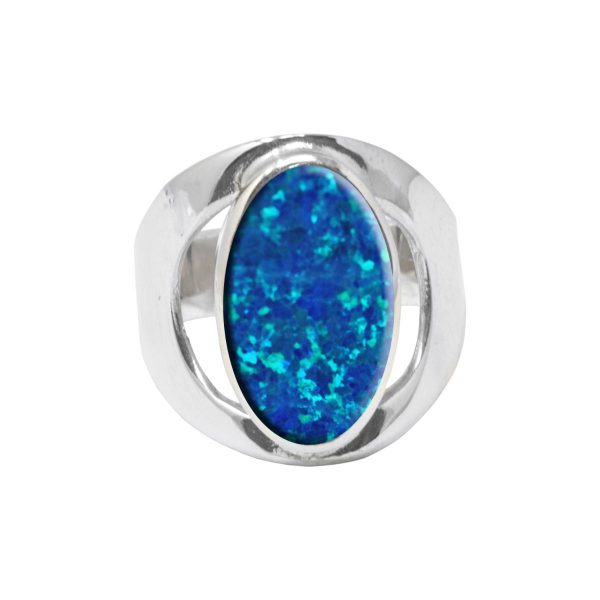 White Gold Opalite Cobalt Blue Oval Ring