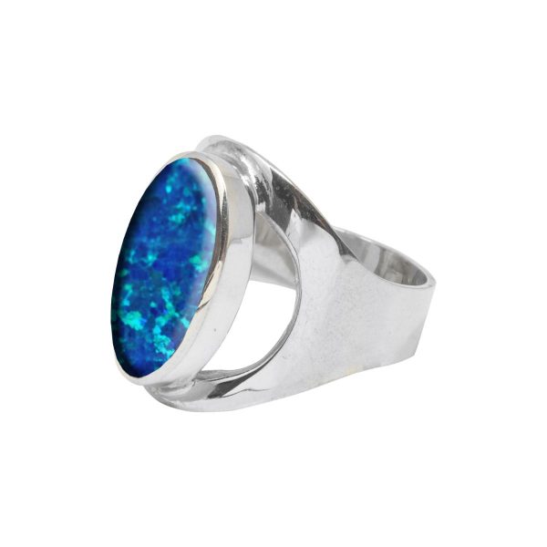 White Gold Opalite Cobalt Blue Oval Ring