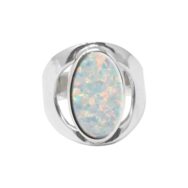 White Gold Opalite Sun Ice Oval Ring