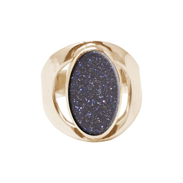 Yellow Gold Blue Goldstone Oval Ring