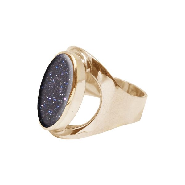 Yellow Gold Blue Goldstone Oval Ring