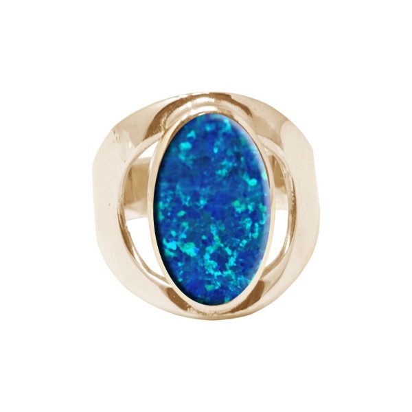 Yellow Gold Opalite Cobalt Blue Oval Ring