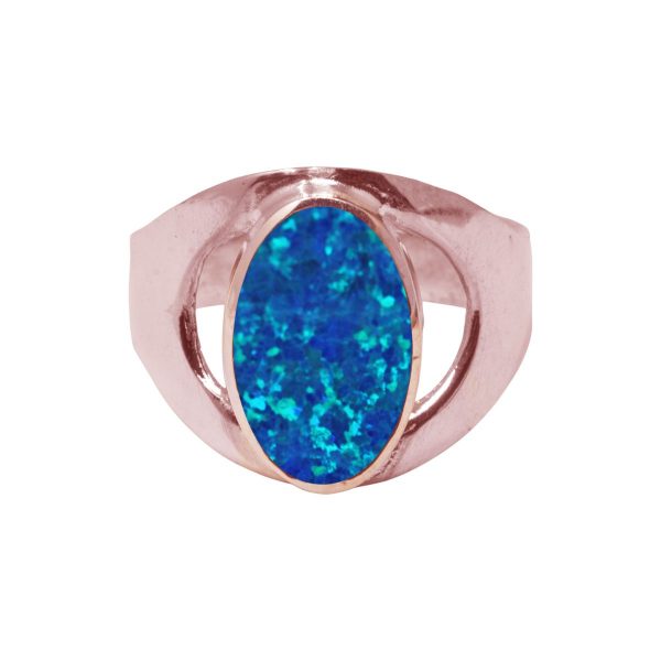 Rose Gold Opalite Cobalt Blue Oval Ring