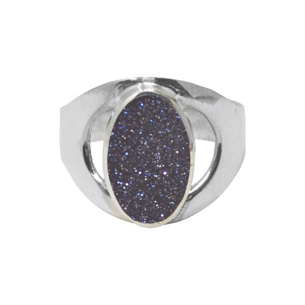 Silver Blue Goldstone Oval Ring